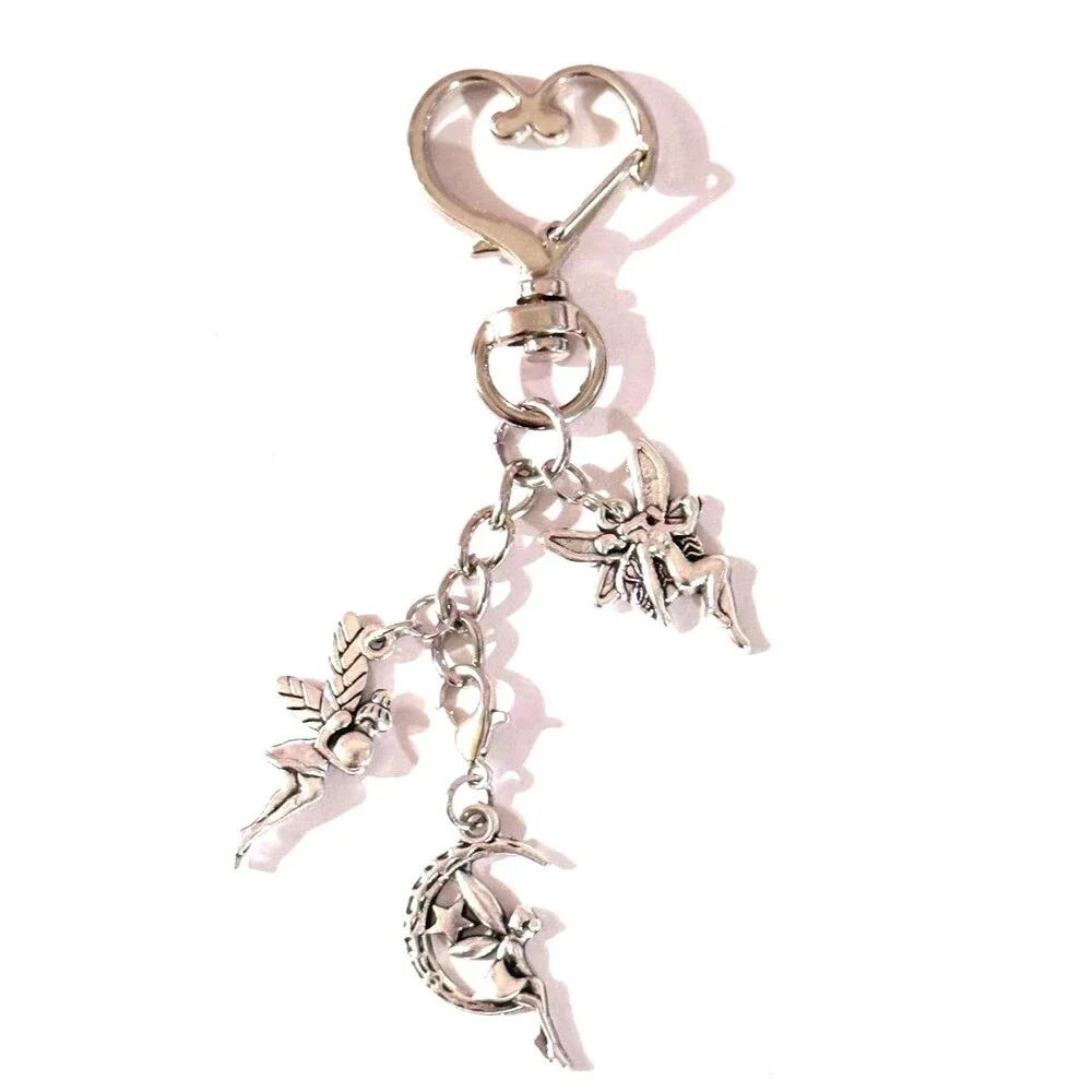 NWT Silver Fairy & Moon Charm Keychain/ Bag Charm- Handmade